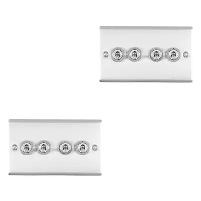 2 PACK Gang Quad Retro Toggle Light Switch SATIN STEEL 10A Way Wall Plate