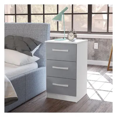 Lynx High Gloss White & Grey Drawer Bedside Table Chest Nightstand