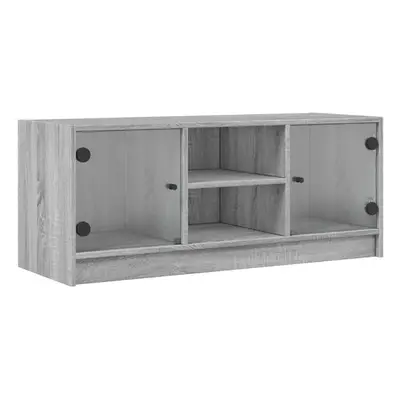 (grey sonoma) vidaXL TV Cabinet with Glass Doors TV Stand Entertainment Centre Smoked Oak