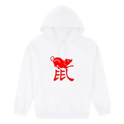 (5XL) Chinese Zodiac New Year Mouse Rat Animal White Hoodie Mens Hooded Sweater