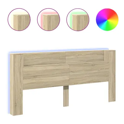 vidaXL Headboard Cabinet with LED Bed Headboard Sonoma Oak 220x16.5x103.5 cm