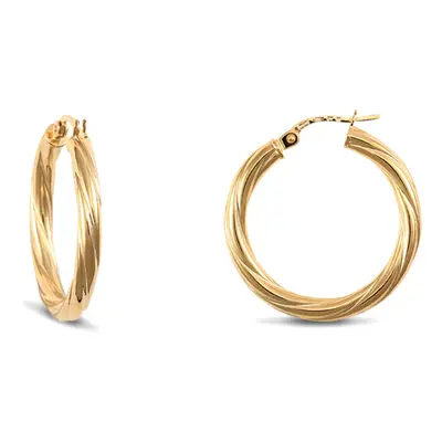 Jewelco London Ladies 9ct Yellow Gold Twisted 3mm Hoop Earrings 25mm - JER196