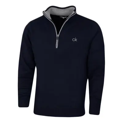 (S, Navy) Calvin Klein Mens Lined Chunky Windproof Lined Stretch 1/2 Zip Sweater