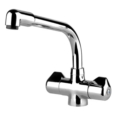 Low Pressure Kitchen Mixer Tap In Chrome, Twin Lever Monobloc - MORELLINO