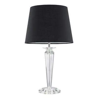 Modern Clear Genuine K9 Crystal Base Table Lamp with a Black Tapered Shade