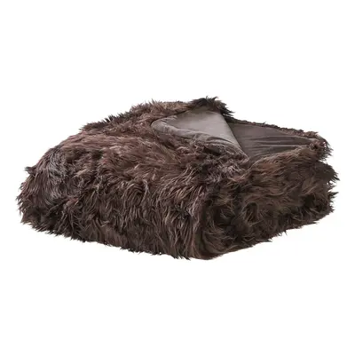 Faux Fur Bedspread x cm Brown DELICE