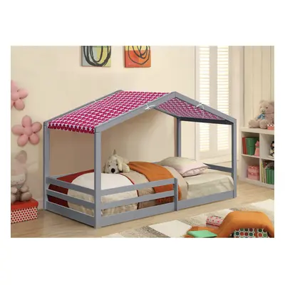 (With Lucy Mattress, With Red Tent ) 3ft Grey Wooden House Bed With Tent And Mattress Options