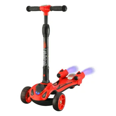 (Red) Wheel Kids Scooter Foldable Steam Sprayer Kick Scooters Bluetooth Flashing LED