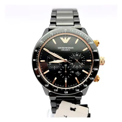 NEW EMPORIO ARMANI AR70002 MEN'S WATCH BLACK CERAMICA ROSE GOLD CHRONO