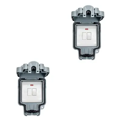 2 PACK IP66 Outdoor 13A Switched Fuse Spur Neon in Enclosure Garden Garage Box