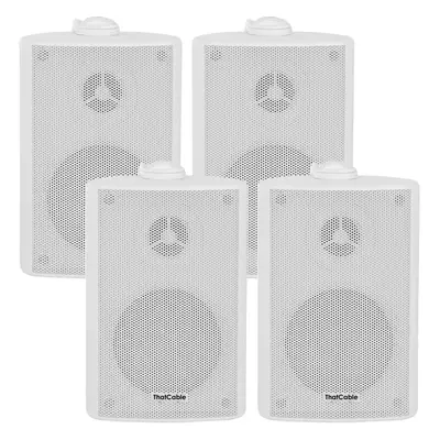 4x 5.25" 90W White Outdoor Rated Garden Wall Speakers Wall Mounted 8Ohm & 100V