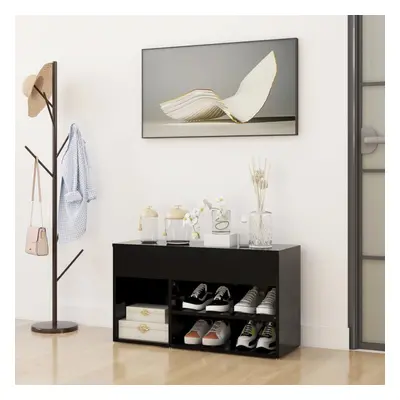 vidaXL Shoe Bench Black Chipboard Home Shoe Organiser Cabinet Rack Hall Bench