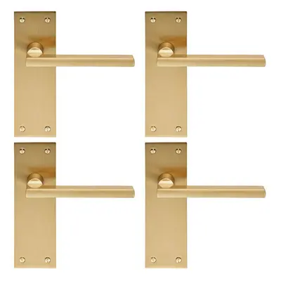 4x PAIR Straight Bar Handle on Slim Latch Backplate x 50mm Satin Brass