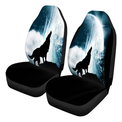 (Black White - Pcs) 1/2PCS Front Car Seat Cover Protector Wolf printed Non-slip Universal