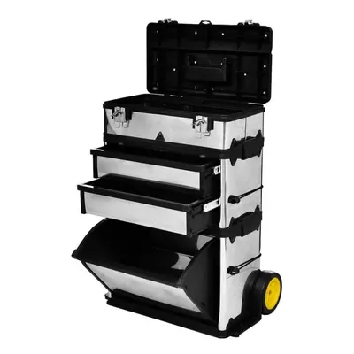 vidaXL 3-Part Rolling Tool Box with Wheels Transport Carrier Organiser Case