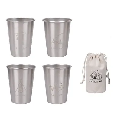 (Silver) 4pcs Outdoor Camping Cup Portable Food Grade Stainless Steel Barbecue Juice Coffee Cup 