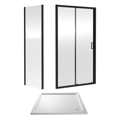 6mm Toughened Safety Glass Sliding Shower Door, Side Panel and Shower Tray - x x 1900mm - Matt B