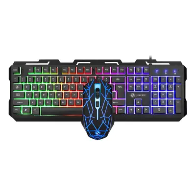 (Black) Key USB Wired Gaming Keyboard and Mouse Set Waterproof LED Multi-Colored Changing Backli