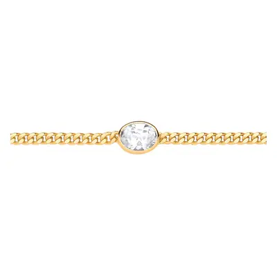 Jewelco London Ladies Gold-Plated Sterling Silver Oval CZ Bezel Solitaire Curb Chain Bracelet 3m