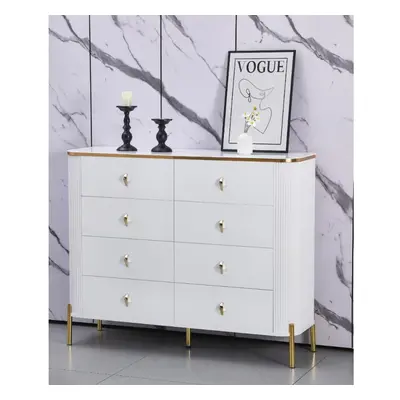 HIGH GLOSS BEDROOM CHESTER DRAWER WHITE AND GOLD