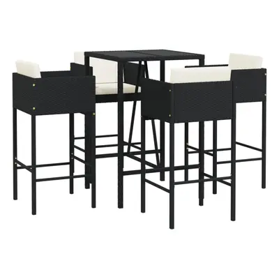 (5 piece) vidaXL Garden Bar Set Outdoor Bar Table Set with Cushions Black Poly Rattan