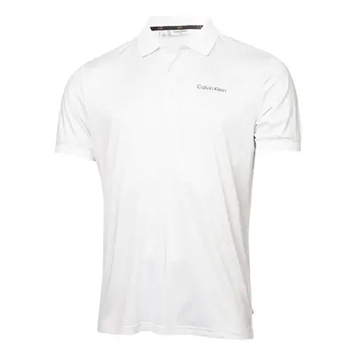 (L, White/Pale Silver) Calvin Klein Mens Fracture Print UV Protection Wicking Golf Polo Shirt