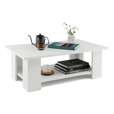 2-tier Coffee Table w/ Large Tabletop & Support Legs Modern