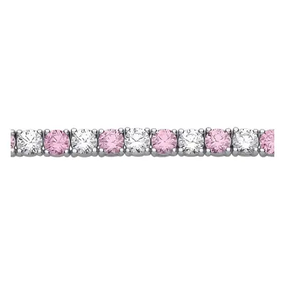 Jewelco London Ladies Rhodium Plated Sterling Silver Pink CZ Claw Eternity Line Tennis Bracelet 