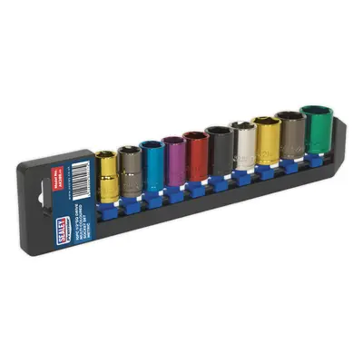 10 PACK Multi Colour Socket Set 1/2" Metric Square Drive - Pt WallDrive Torque