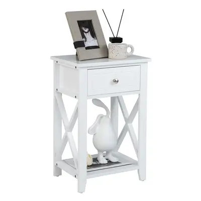 Modern X-Design Nightstand w/ Drawer & Bottom Storage Shelf