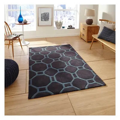 (150x230cm) Hong Kong HK Rugs in Charcoal Blue Geometric Soft Acrylic Mats