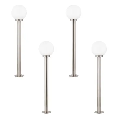 4 PACK IP44 Outdoor Bollard Light Stainless Steel & Orb 60W E27 1000mm Lamp Post