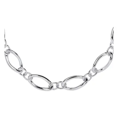 Jewelco London Ladies Rhodium Plated Sterling Silver 2+1 Oval Rolo Figaro Chain Necklace 12mm + 