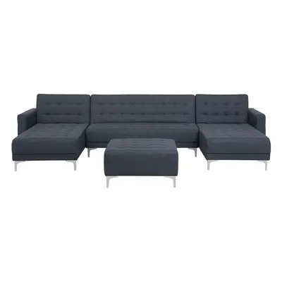 5 Seater U-Shaped Modular Fabric Sofa with Ottoman Dark Grey ABERDEEN