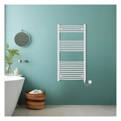 (White, 1200x600mm) Bathroom Curved Prefilled Electric Heated Towel Rail Ladder Warmer Radiator