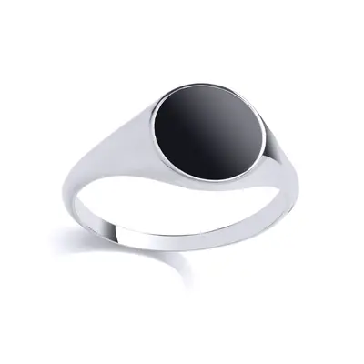 (V) Jewelco London Mens Sterling Silver Black Onyx Round Signet Ring Signet Ring - GVR985