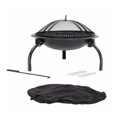 La Hacienda Camping Firebowl with Grill, Folding Legs and Carry Bag - Black