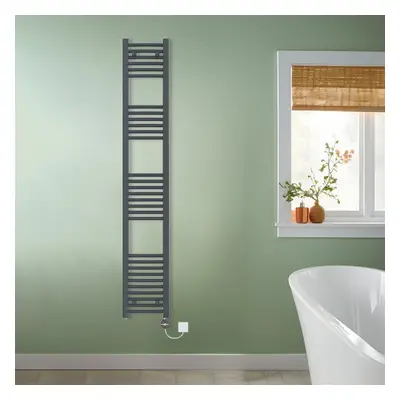 (Anthracite, 1800x300mm) NRG Prefilled Thermostatic Electric Curved Heated Towel Rail Radiator