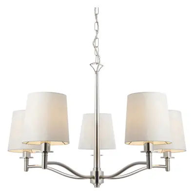 Bright Nickel Light Ceiling Pendant Fitting & Vintage White Fabric Shades