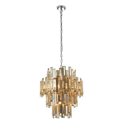 Ceiling Pendant Light Chrome Plate & Champagne Crystal x 40W E14