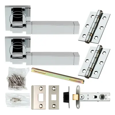 Door Handle & Latch Pack Chrome Etched Cube Sleek Bar on Screwless Square Rose