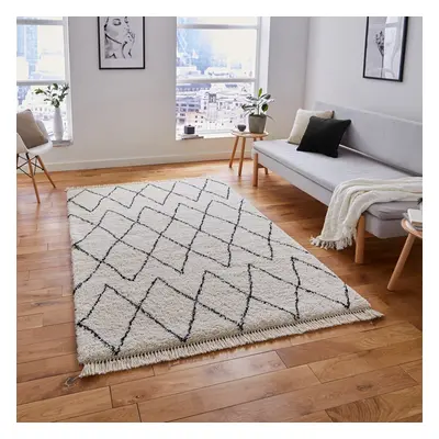 (160x230cm) Modern Boho Rugs in White Black Moroccan Soft Deep Shaggy Mats