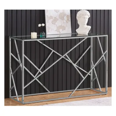 (Silver) Rectangular Glass and Metal Console Table In Gold Or Silver