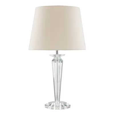 Modern Clear Genuine K9 Crystal Base Table Lamp with a Beige Tapered Shade