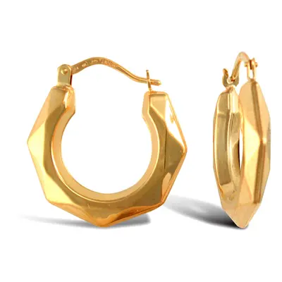 Jewelco London Ladies 9ct Yellow Gold Faceted Donut Creole Earrings - JER759B