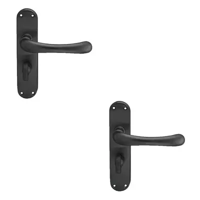 2x PAIR Smooth Rounded Lever on Shaped Bathroom Backplate x 42mm Matt Black