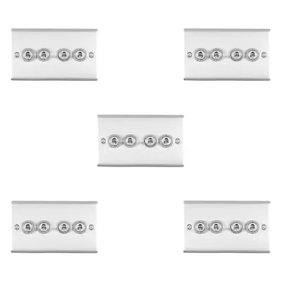 5 PACK Gang Quad Retro Toggle Light Switch SATIN STEEL 10A Way Wall Plate