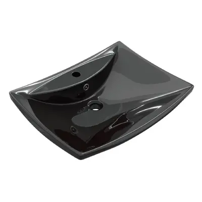 vidaXL Ceramic Basin Rectangular Black with Overflow Faucet Hole Bathroom Sink