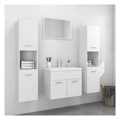 vidaXL Bathroom Furniture Set White Engineered Wood Wall Cabinet Indoor Rack