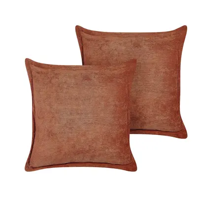 Set of Corduroy Cushions x cm Golden Brown ZINNIA